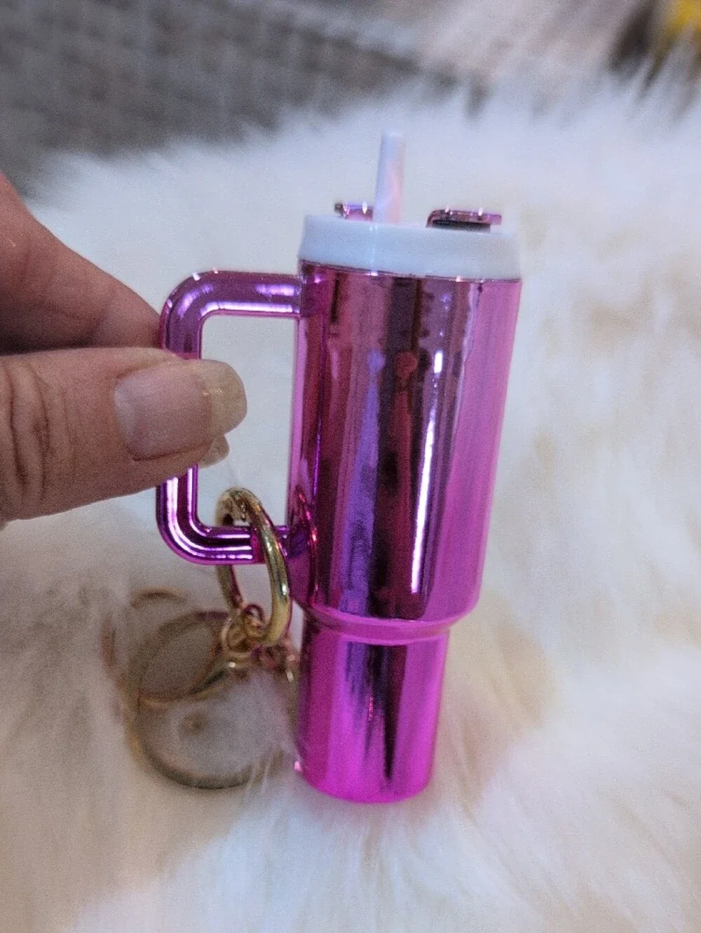 Pink Metallic Keychain Bag Charm